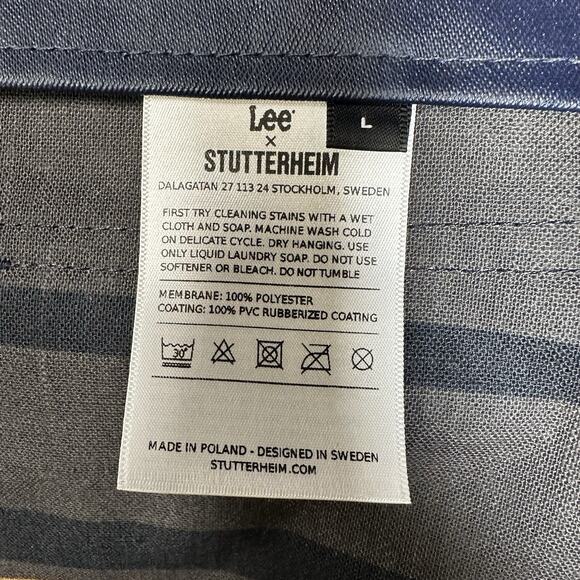 Lee X Stutterheim Stockholm Raincoat Hooded Navy Blue Men’s Size L Made Poland - Picture 14 of 14